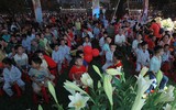 Sân khấu độc đáo làm từ hơn 10.000 bông hoa loa kèn tại Viện Huyết học